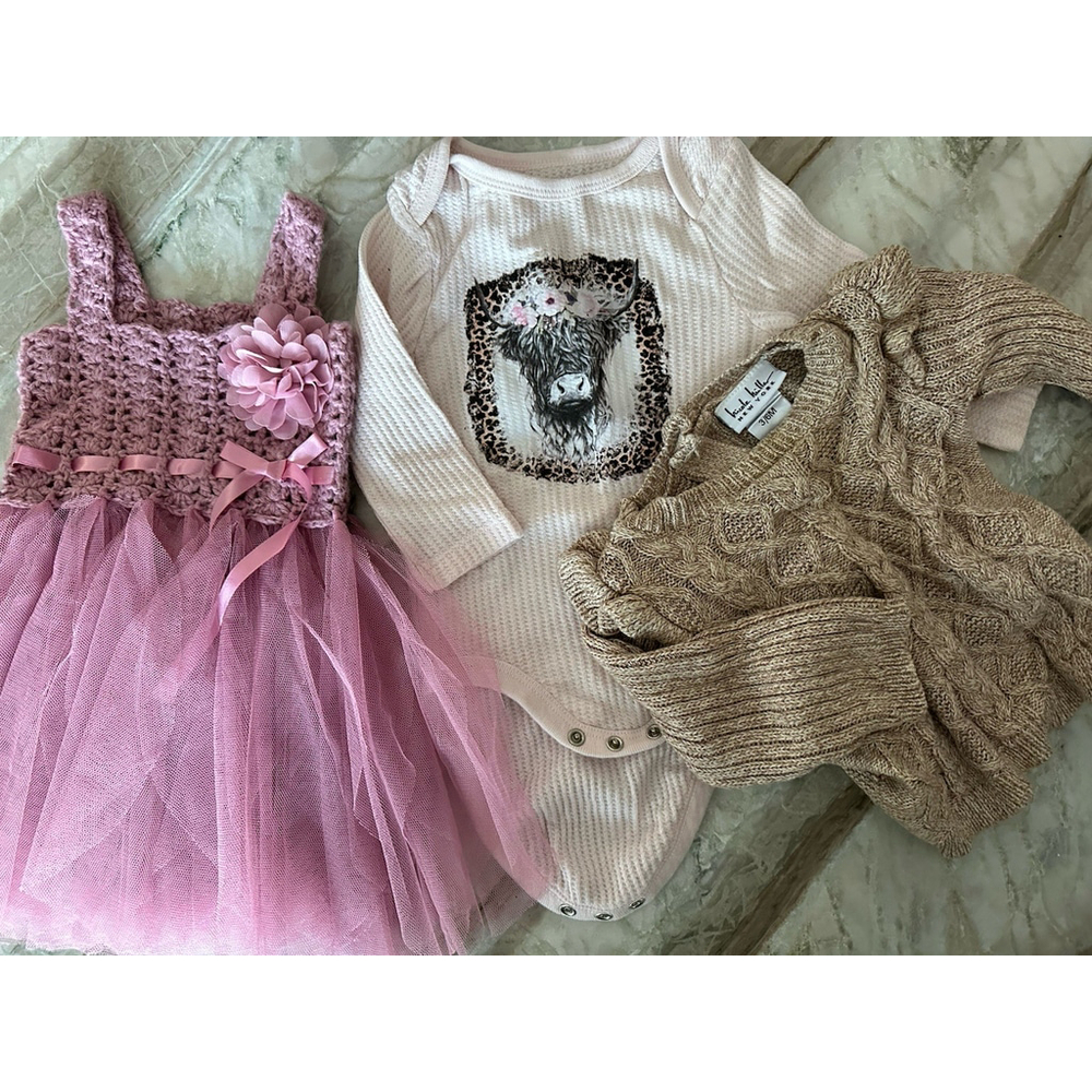 3pcs Baby Girl Nicole Miller, Easter Dress Elly&Emmy Sz 3-6 Mo. Crochet Tulle